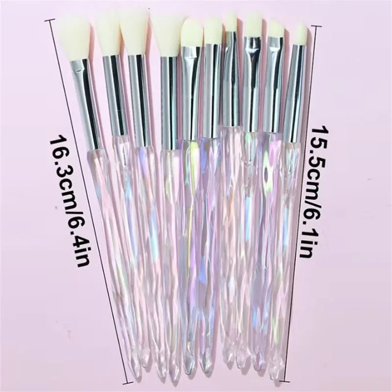 Ensemble de pinceaux de maquillage en cristal arc-en-ciel, 10 pièces, doux et moelleux, synthétiques, pour ombre à paupières, poudre, fond de teint liquide, outils cosmétiques