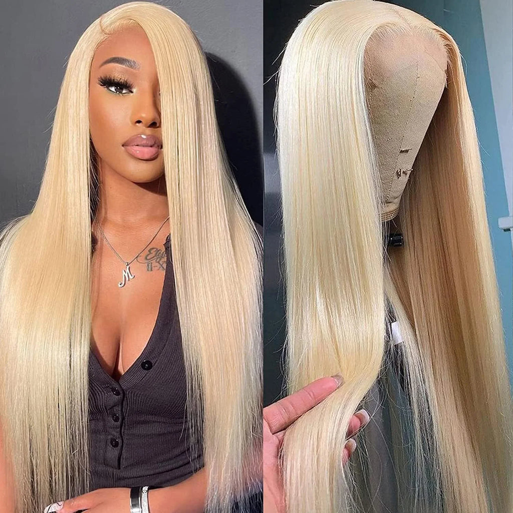 13x4 13x6 HD Transparent pleine dentelle frontale perruques 613 Blonde couleur droite perruque de cheveux humains avant de lacet perruques pour les femmes 46 pouces