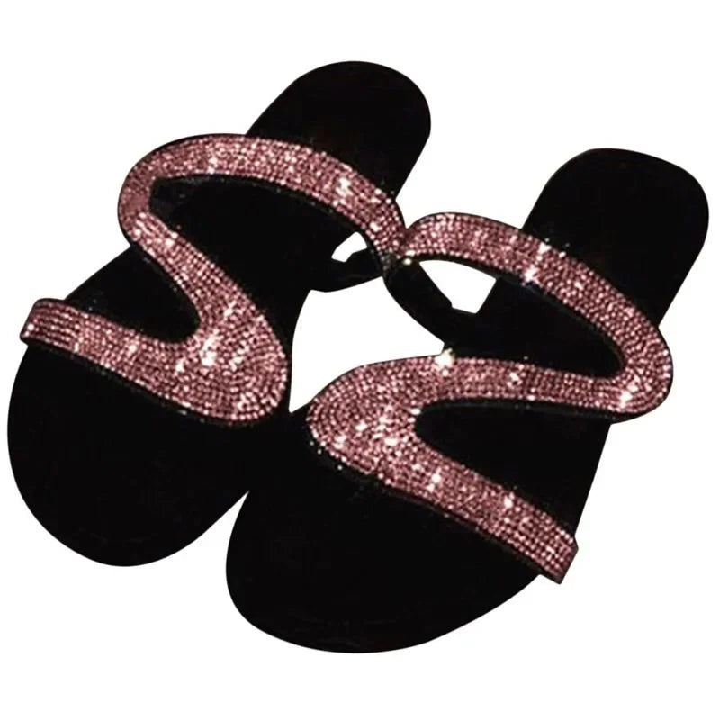 Pantoufles plates d'été pour femmes, tongs, sandales de plage en plein air, chaussures à paillettes, 2024