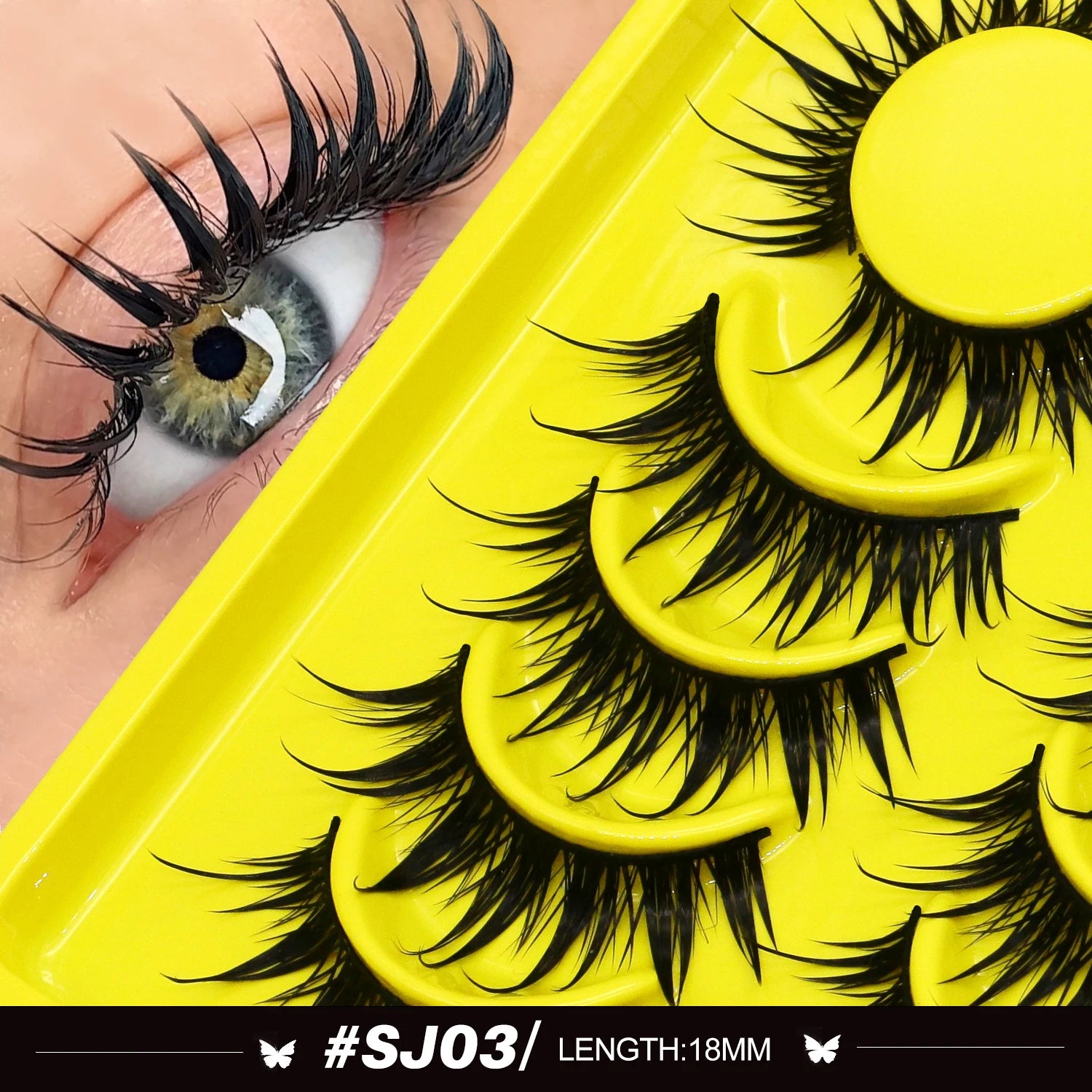Lasvirey Cils œil de chat, style manga, faux cils 3D en vison, doux, croisés, fins, naturels, ailés, allongés, maquillage