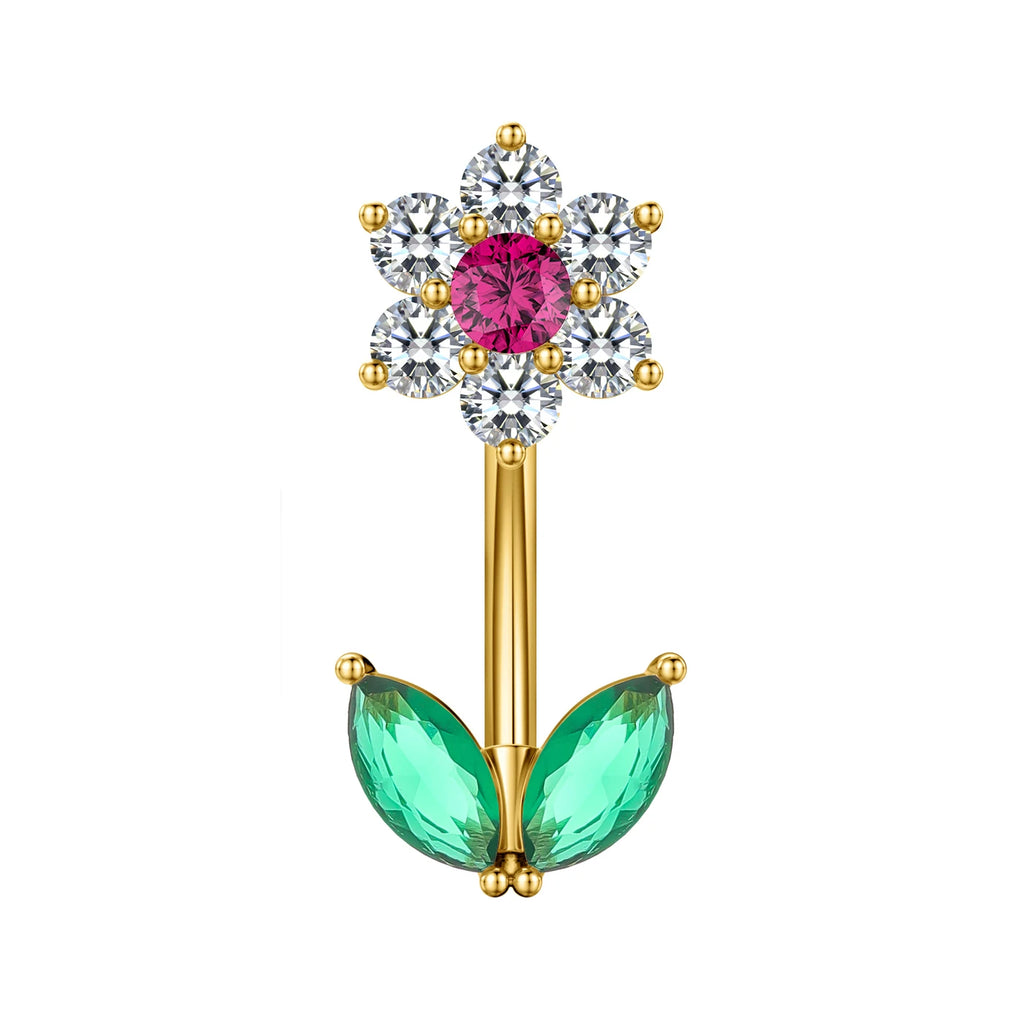 Anneaux de nombril série couleur or, carillon éolien, fleur pendante, cœur, anneau de ventre en acier inoxydable, bijoux de perçage de nombril, 1 pièce