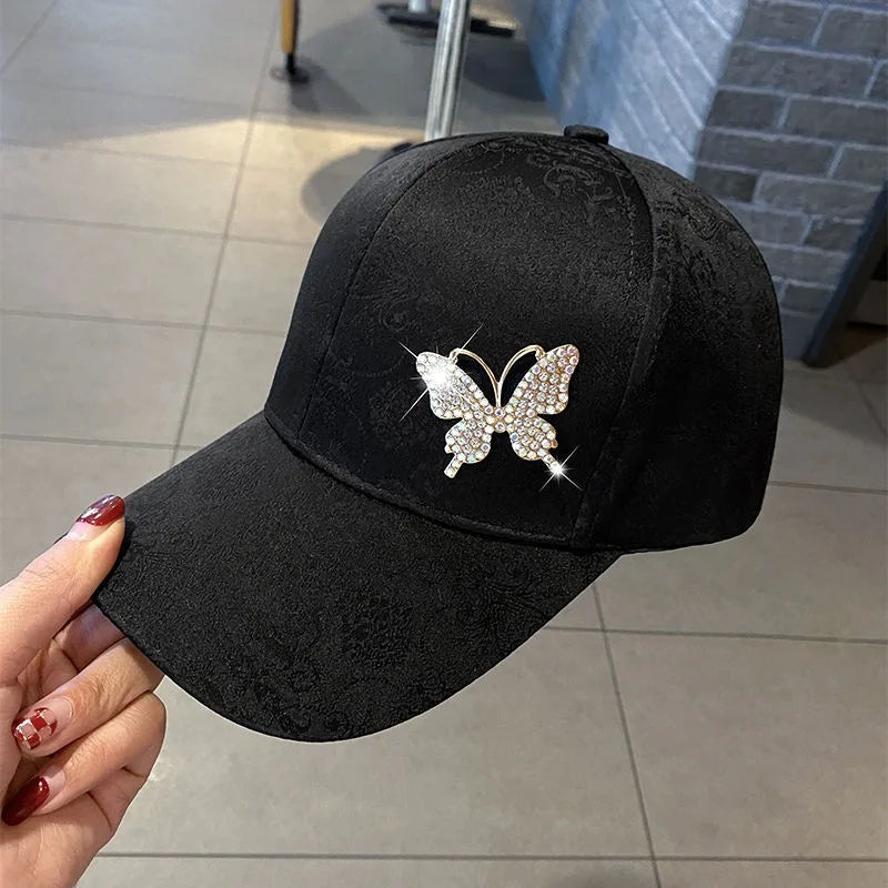 Dames été nouvelle casquette polyvalente strass papillon absorbant la sueur crème solaire chapeau de soleil mode casquette de Baseball polyvalente respirant