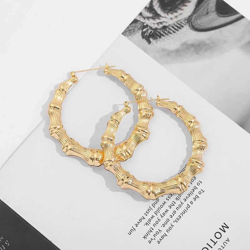Grandes boucles d'oreilles en bambou pour femmes, exagérées, à la mode, couleur or, cercle rond géométrique, bijoux cadeaux de fête