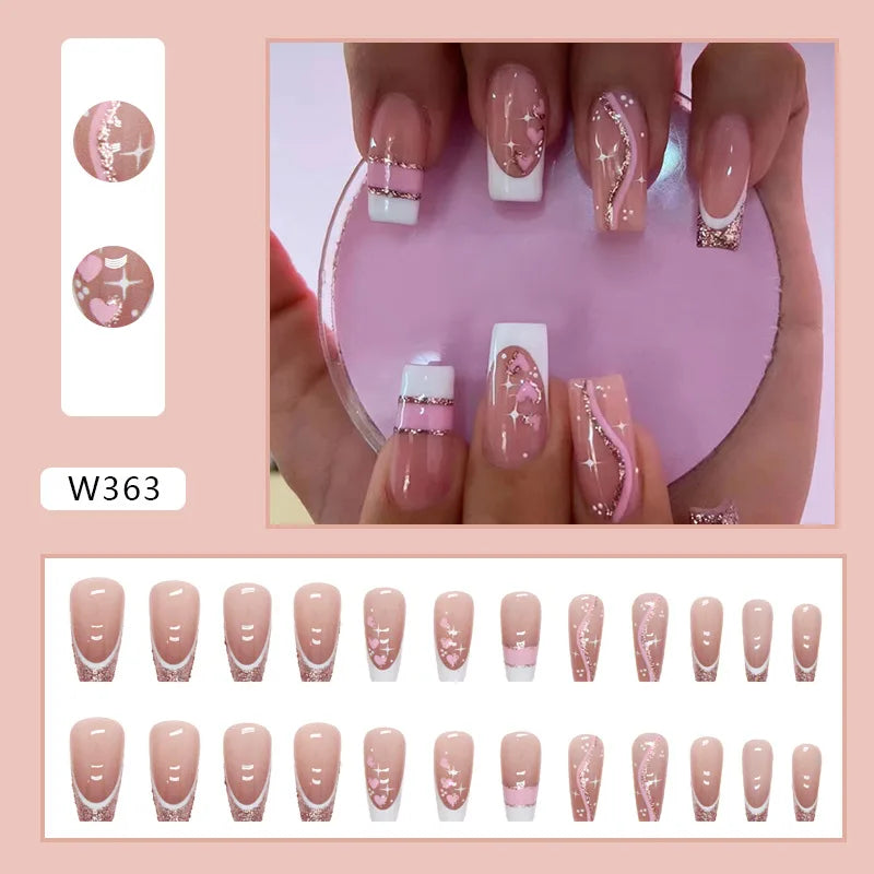 Faux Ongles Longs Bruns N64.Glitter Ballet Wearable, Design Français, Presse Complète sur Nail Ins, Nail Tips Art, 24Pcs
