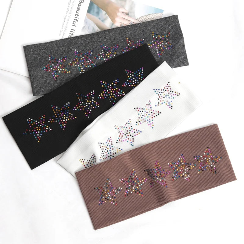 Bandeaux élastiques noirs simples pour filles, accessoires de cheveux doux et antidérapants, enveloppes de tête étoiles pour femmes, bandeau d'entraînement de Yoga