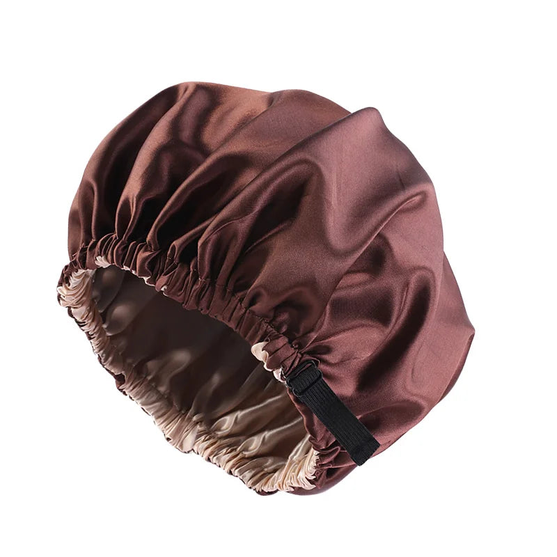 Bonnet en Satin pour dormir, Bonnet en soie réglable pour cheveux bouclés, Double couche, grand bonnet de sommeil doublé en Satin pour femmes