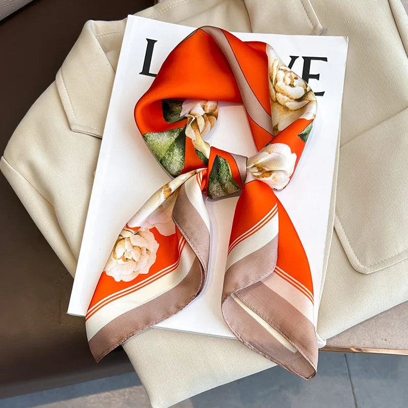 Écharpe Pashmina en soie imprimée pour femmes, châle carré, bandeau décoratif, Design de luxe, Bandana, nouvelle mode 70x70cm, 2026