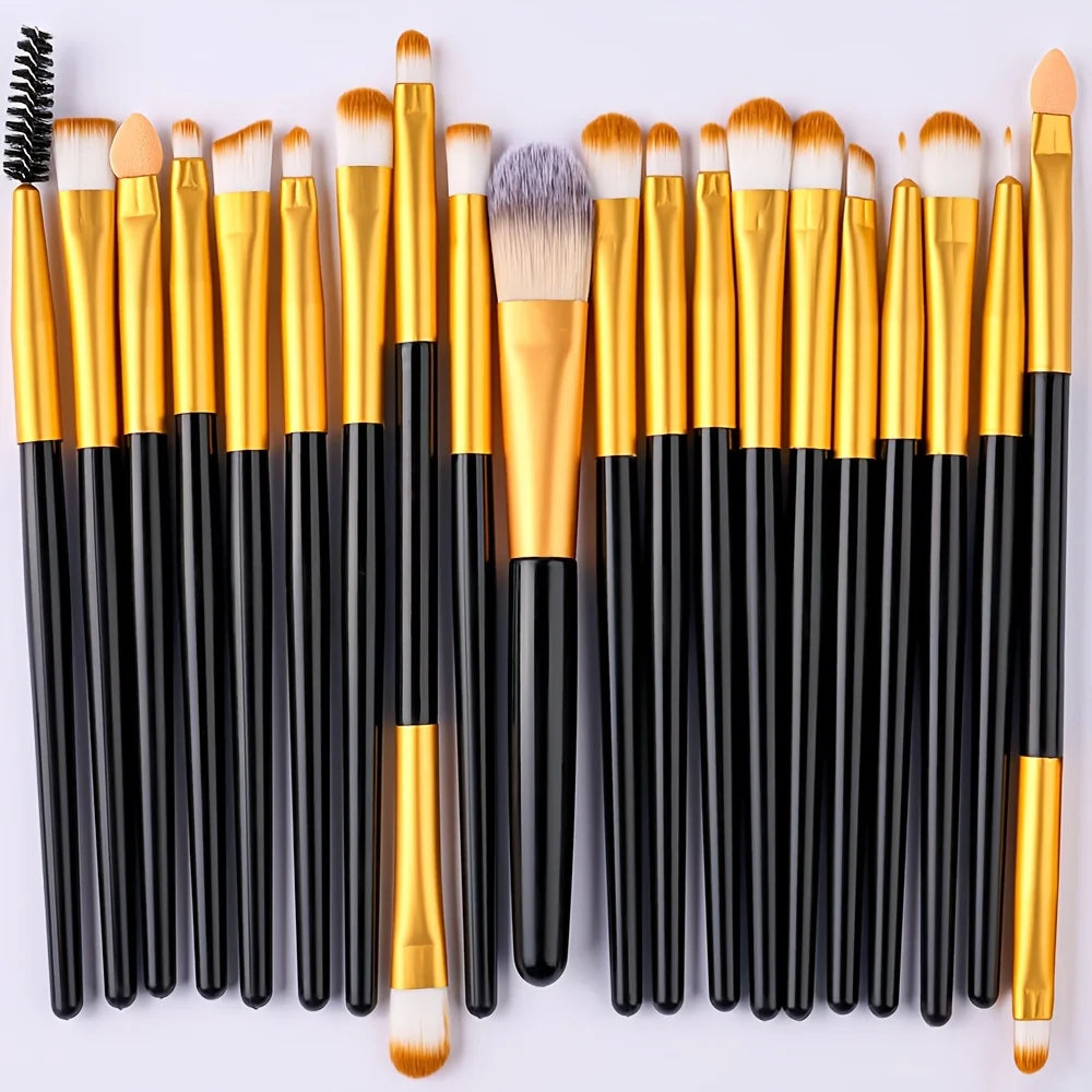 Ensemble de pinceaux de maquillage 20 pièces Kit de pinceaux doux et moelleux pour les yeux Ombre à paupières Fond de teint Poudre Enlumineur Mélange Outil de beauté Débutants