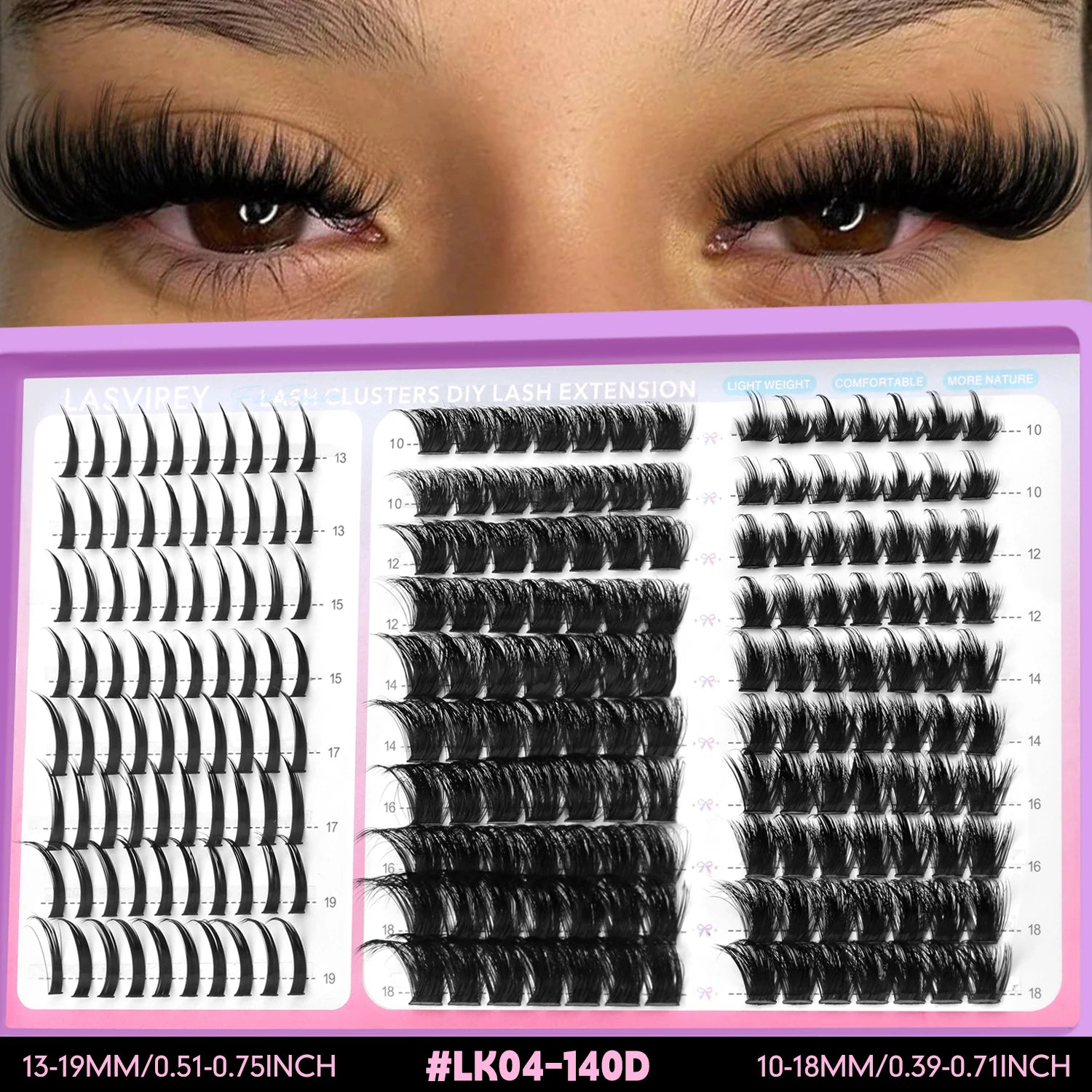 LASVIREY – Grappes de faux cils DIY effet volume et hérissé, styles variés, cils individuels légers et duveteux pour une extension de cils personnalisée.
