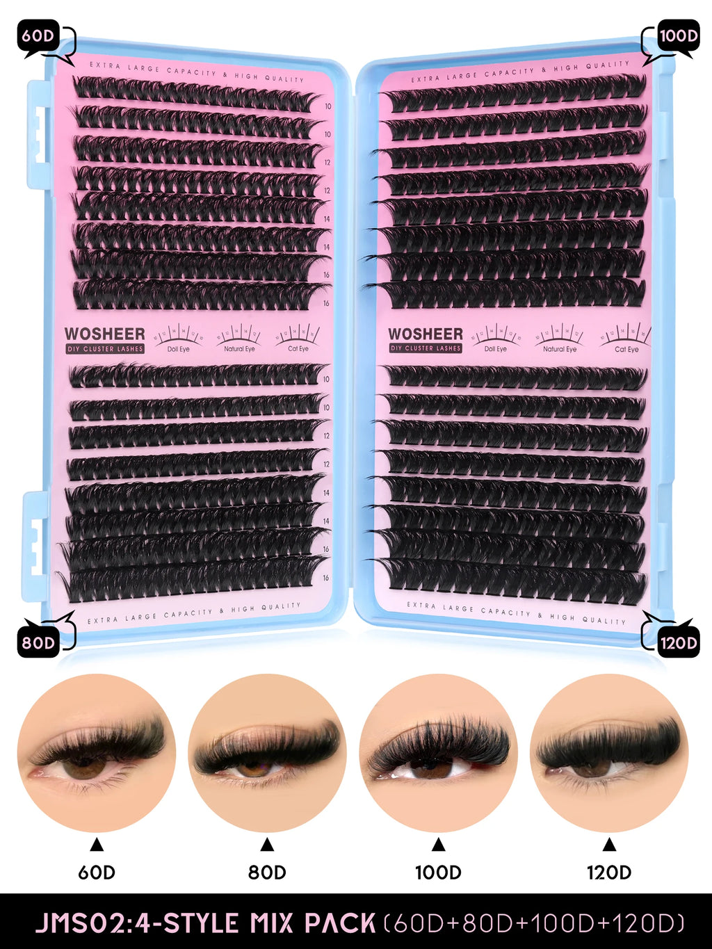 Kit de bouquets de faux cils – Extensions de cils individuelles en bouquets, effet volumineux et léger, plateau de tailles mixtes, avec colle et fixateur pour cils (Lash Bond & Seal) ainsi qu’une pince applicatrice incluse.