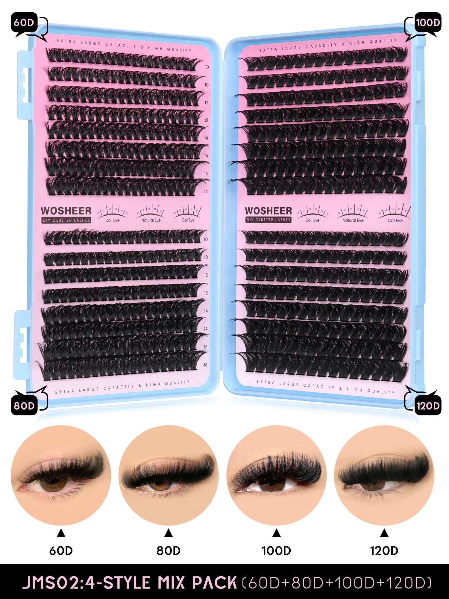 Kit de bouquets de faux cils – Extensions de cils individuelles en bouquets, effet volumineux et léger, plateau de tailles mixtes, avec colle et fixateur pour cils (Lash Bond & Seal) ainsi qu’une pince applicatrice incluse.