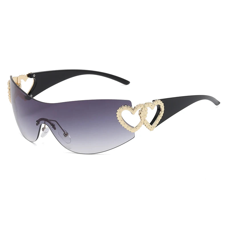 Lunettes de soleil de cyclisme sans monture pour hommes et femmes, lunettes de soleil rondes des années 2000, lunettes punk une pièce, nuances de mode, Y2K, ChimGradient