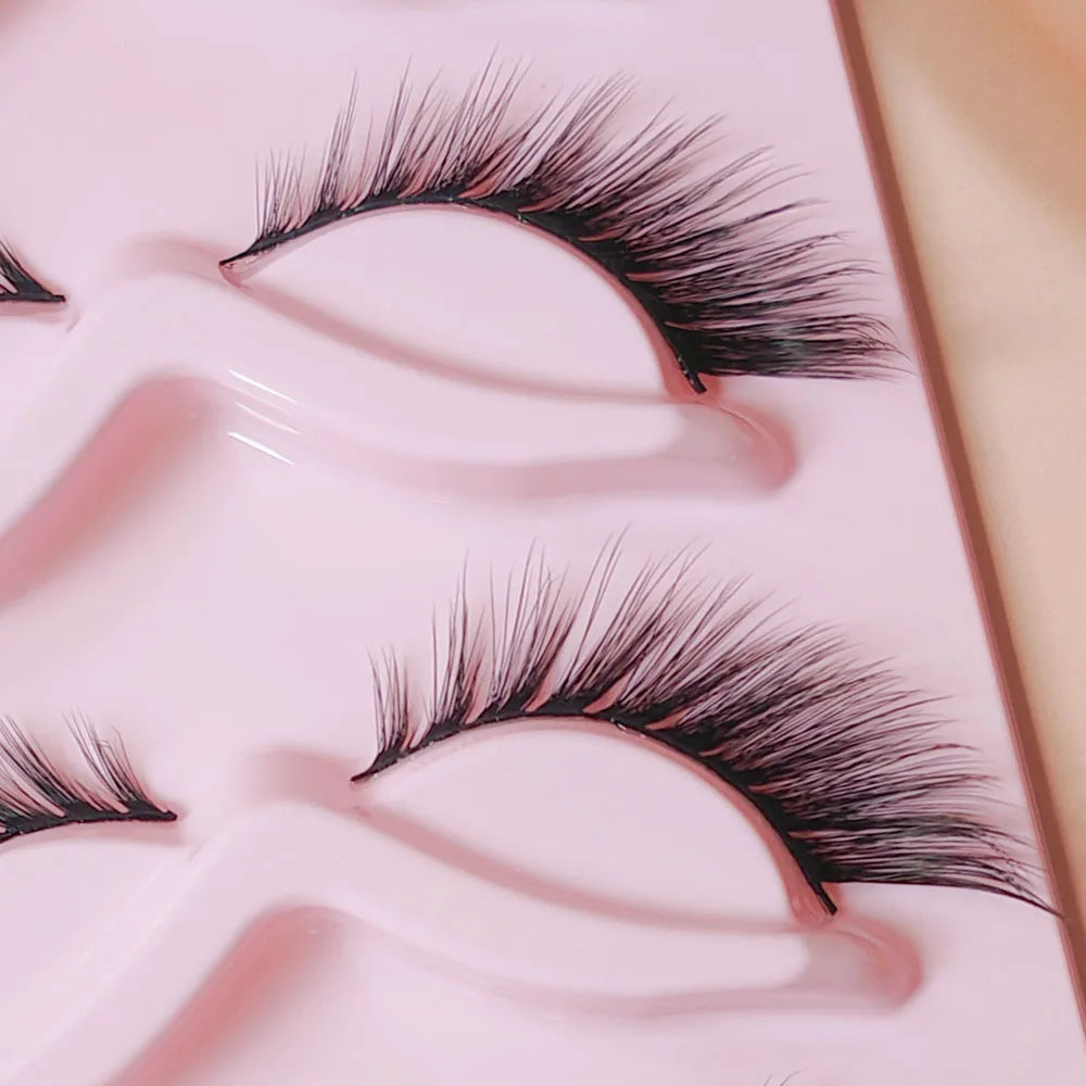 5 paires 3D naturel oeil de chat Faux cils Faux vison Extension de cils Volume léger bande Flexible Faux cils doux