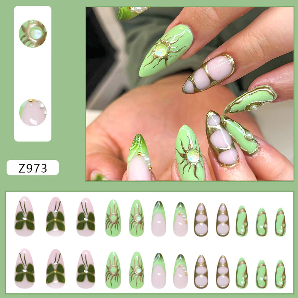 24 pièces de faux ongles à fleurs, style tendance, avec effet dégradé jaune et rose. Ongles portables à couverture complète, forme amande , à poser directement (Press-On Nails).
