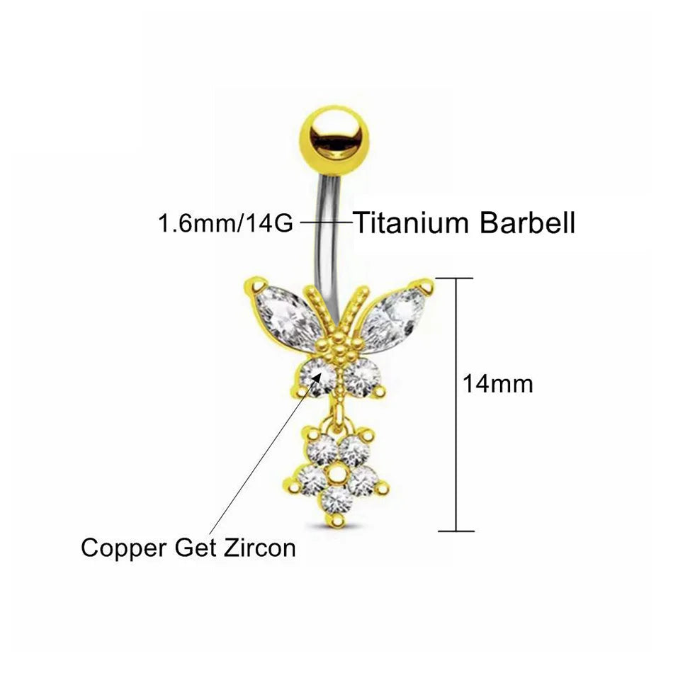 Bijou de nombril pour femme – piercing de ventre en acier inoxydable avec chaîne longue, pampilles et fleur pendante, accessoires de corps pour soirée et plage