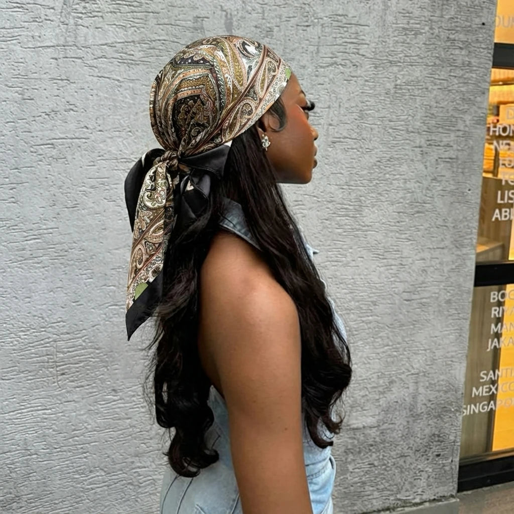 Hijabs en satin à imprimé paisley 90*90cm pour femmes, foulard carré de luxe, bandana, cheveux, foulard doux, hijab, écharpes pour cheveux