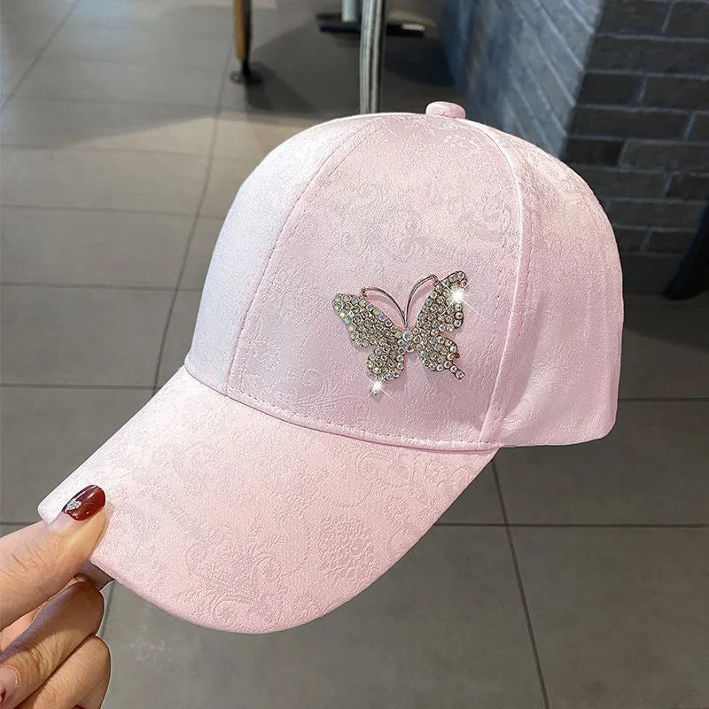 Dames été nouvelle casquette polyvalente strass papillon absorbant la sueur crème solaire chapeau de soleil mode casquette de Baseball polyvalente respirant