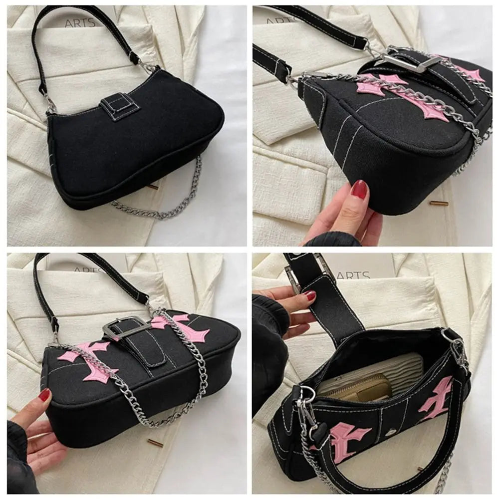 Sac à main avec fermoir métallique Hasp, sac bandoulière, sac porté sous le bras, sac cabas en toile simple et décontracté, accessoire de mode tendance au style urbain.