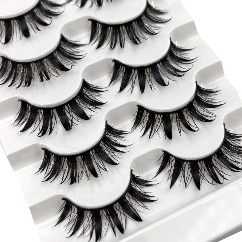 5 paires de faux cils effet mouillé, faux cils légers style maquillage thaïlandais, cils 3D stéréoscopiques effet manga, boucles démoniaques et cils bouclés