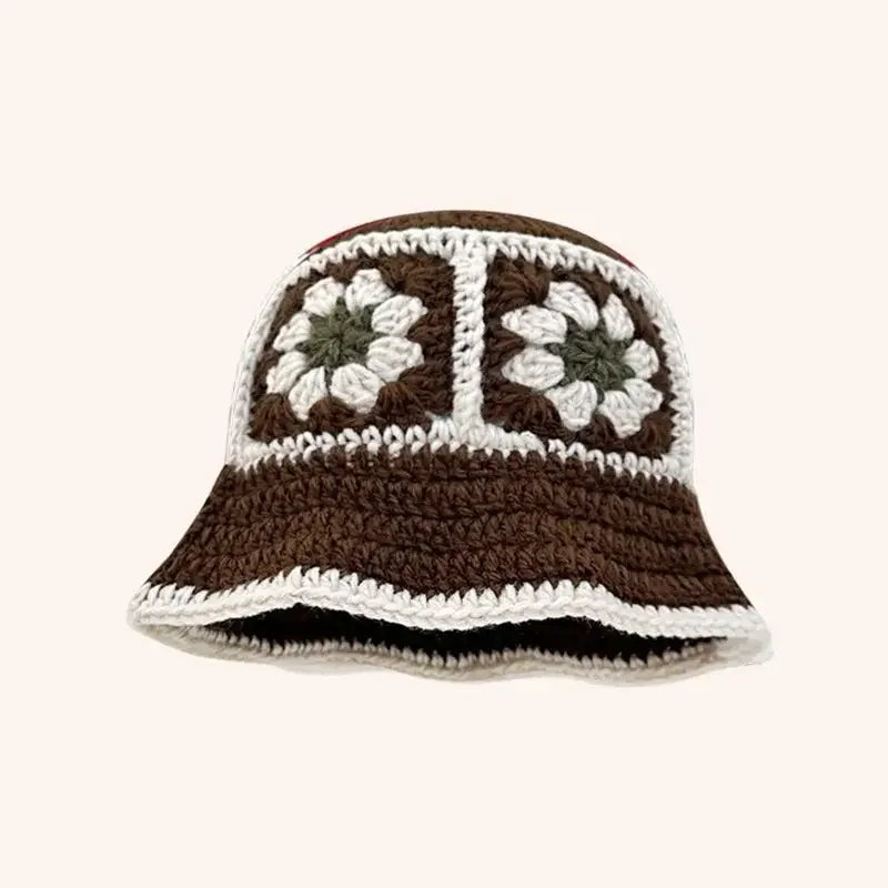 Chapeau seau coréen fait à la main au Crochet pour femmes, tissage tricoté, mode fleurs Y2k, bonnet de bassin, nouvelle collection automne hiver