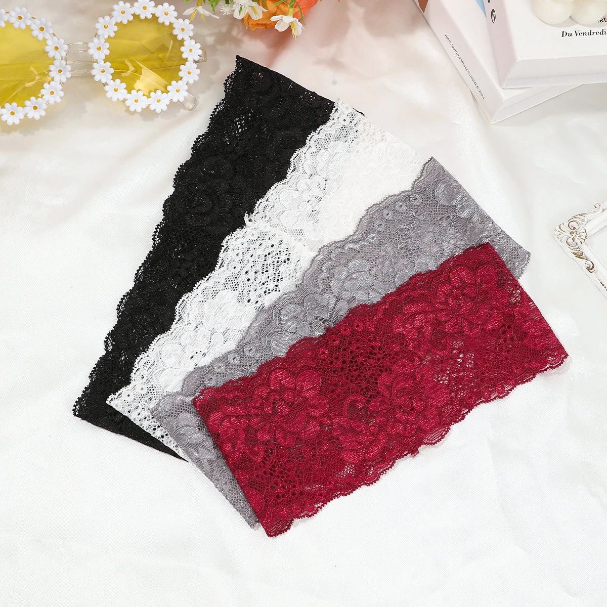 AWAYTR – bandeaux élastiques en dentelle de couleur unie, large nœud en tissu, accessoires pour cheveux pour femmes, couvre-chef de fête