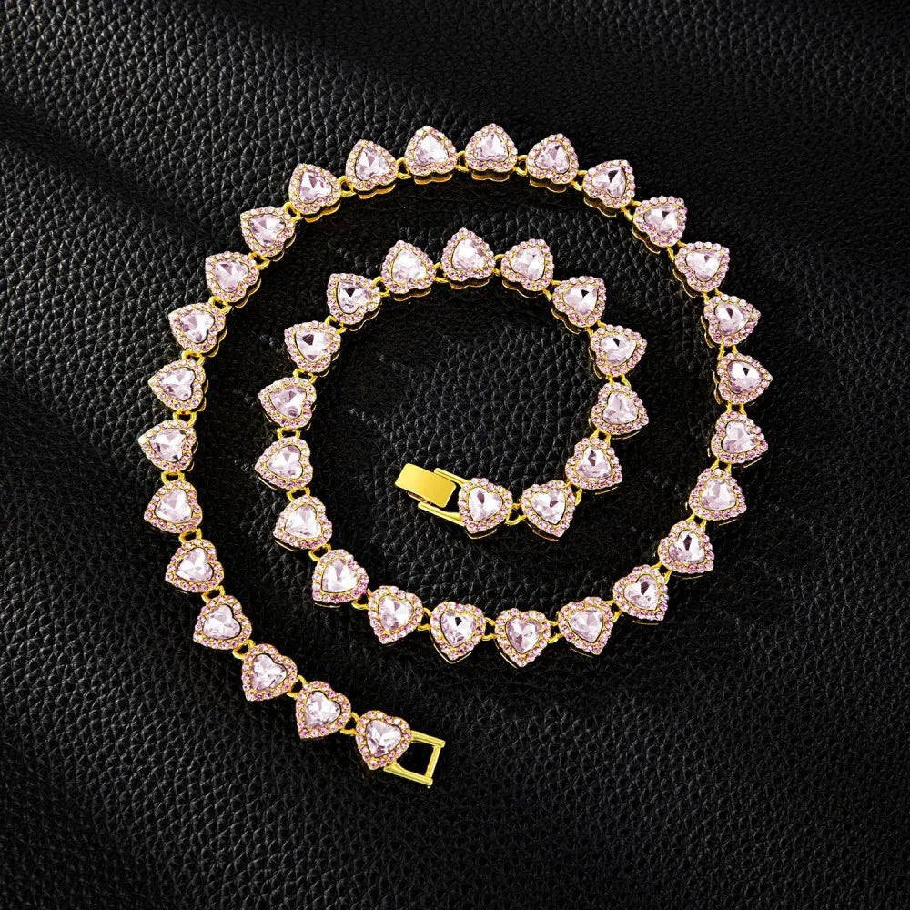 Yupsk 45CM/20CM coeur brillant strass Hip Hop Rock Tennis chaîne Bracelet collier pour femmes hommes à la mode ensemble de bijoux cadeau