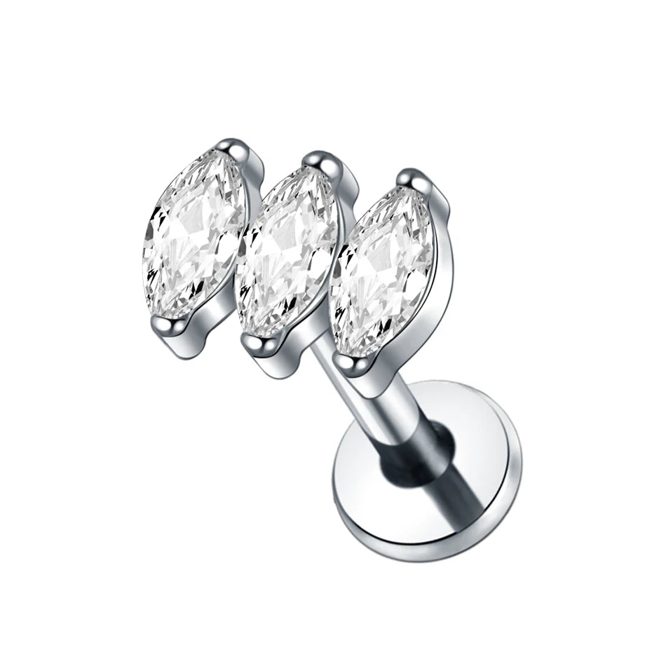 Boucle d'oreille en titane G23, Labret, Tragus, clou, filetage interne, anneaux à lèvres en Zircon, Cartilage Helix, Piercing, bijoux pour le corps, 16G, 1 pièce