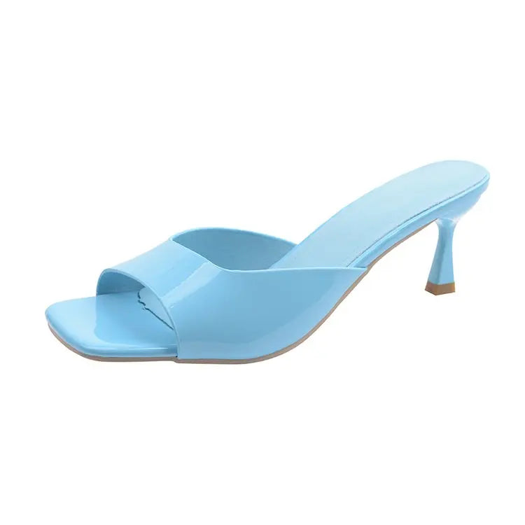Mules tendance à bout ouvert style bouche de poisson, chaussures d’été confortables et élégantes. Sandales sexy à talons aiguilles et bout ouvert, parfaites pour le bureau, les occasions habillées et les tenues raffinées pour femme.