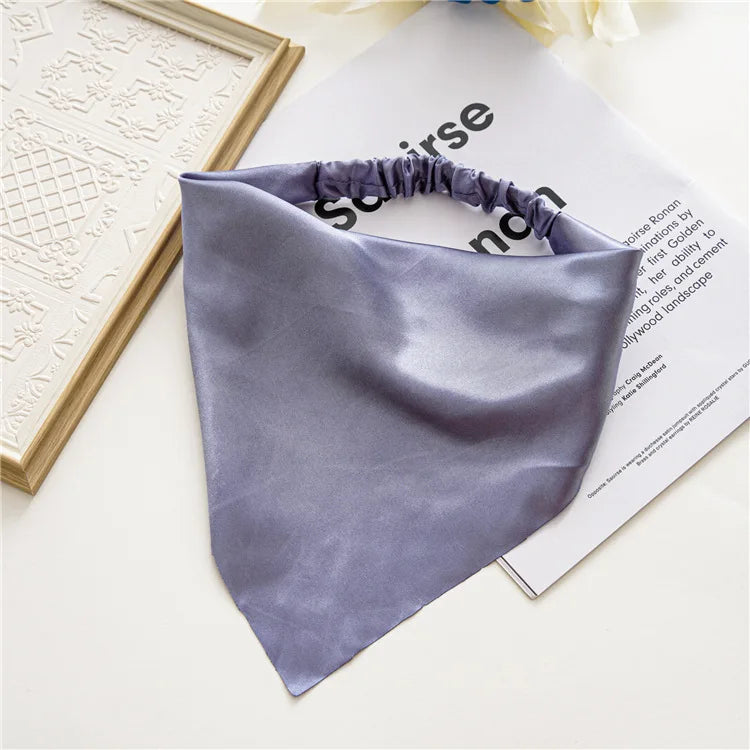 Été femmes couleur unie foulard de cheveux Vintage Triangle Bandanas Satin élastique bandeaux enfants fille bandeaux cheveux accessoires