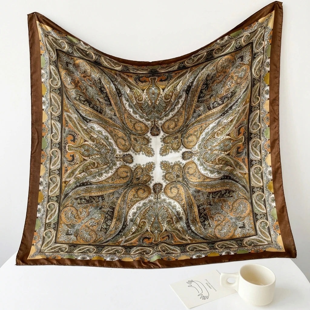 Hijabs en satin à imprimé paisley 90*90cm pour femmes, foulard carré de luxe, bandana, cheveux, foulard doux, hijab, écharpes pour cheveux