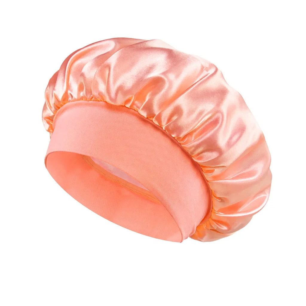 Bonnet en Satin pour femmes, pour dormir, soins capillaires, Bonnets en soie, solide, à larges bords, avec bande élastique souple