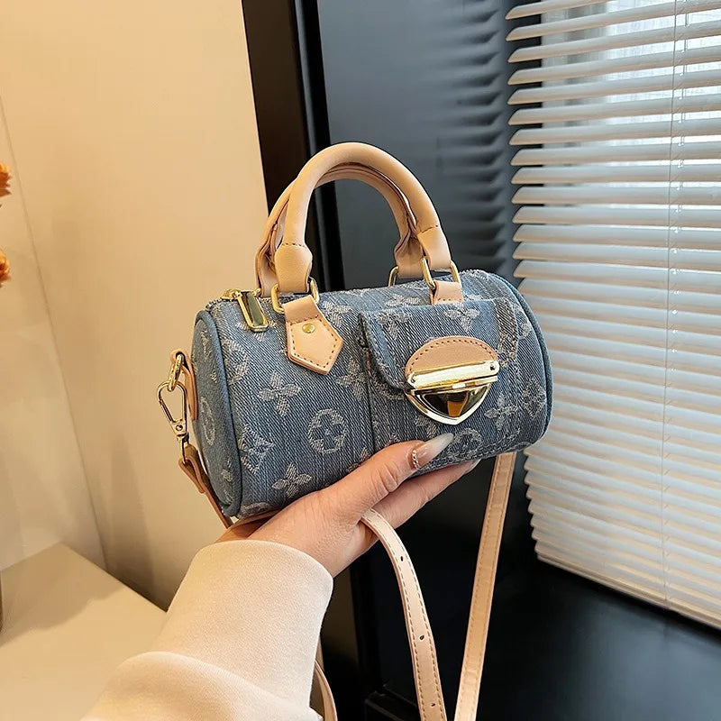 Sacs en jean tendance pour femmes, sacs bandoulière élégants et polyvalents, sacs à main cylindriques ronds à la mode