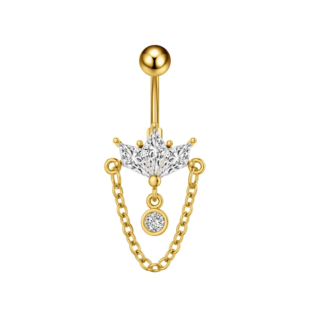 Anneaux de nombril incurvés 14G, cristaux CZ, corps Sexy, chaînes de nombril, fleur, Piercing de ventre, Umbigo, bijoux en acier inoxydable