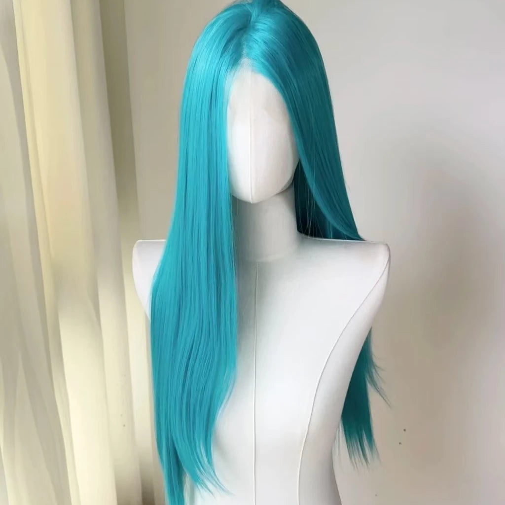 Perruque rose clair pour femme – Lace front 13x4, 26 pouces, longue et lisse, perruque synthétique en fibre douce naturelle résistante à la chaleur, idéale pour cosplay