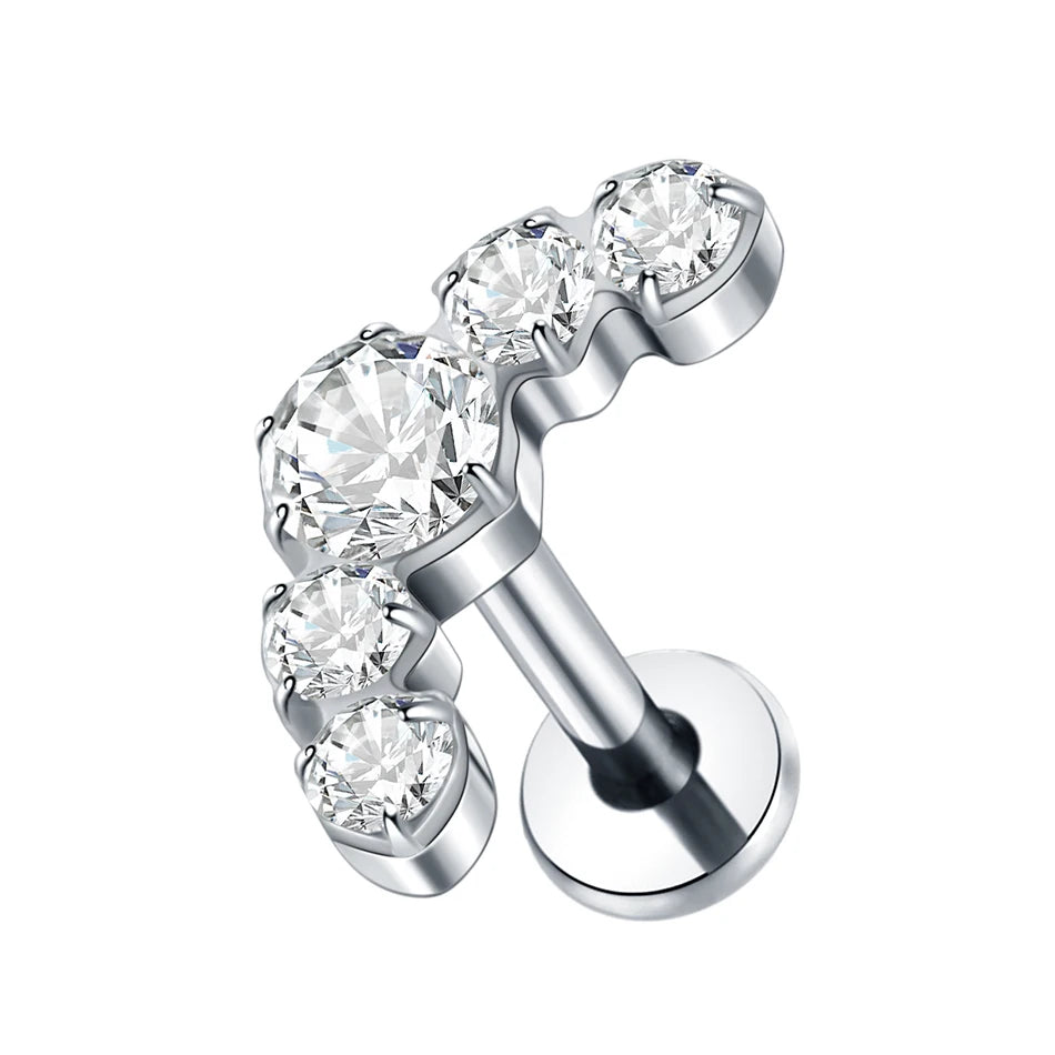 Boucle d'oreille en titane G23, Labret, Tragus, clou, filetage interne, anneaux à lèvres en Zircon, Cartilage Helix, Piercing, bijoux pour le corps, 16G, 1 pièce