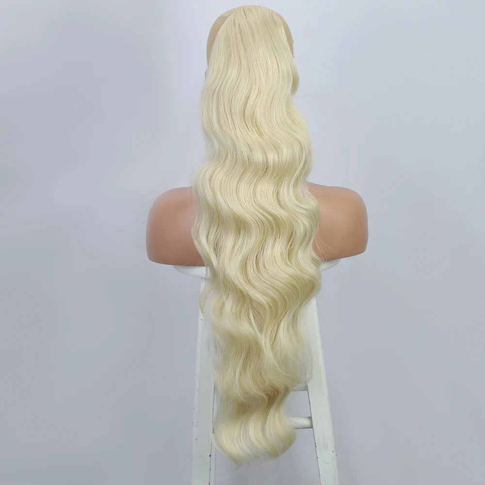 Extension de Cheveux Queue de Cheval Ondulée pour Femme, 24 Pouces, Longue Ondulation, Proximité Wstring, réinitialisation en Queue de Cheval Rouge, Fausse Queue de Cheval, Postiche