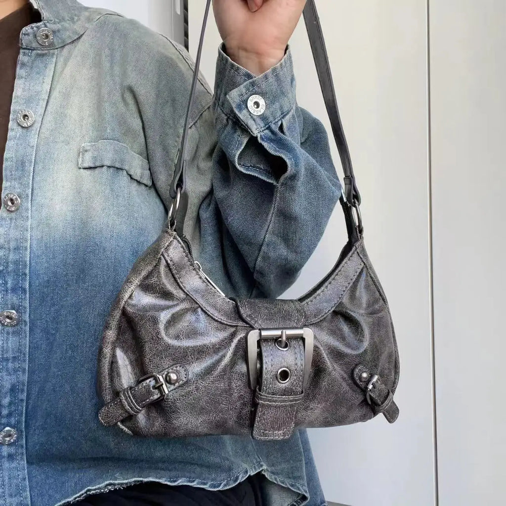 Sac à bandoulière en cuir vintage style Maillard rétro, petit sac tendance Y2K style Wasteland pour femme, collection Printemps 2026