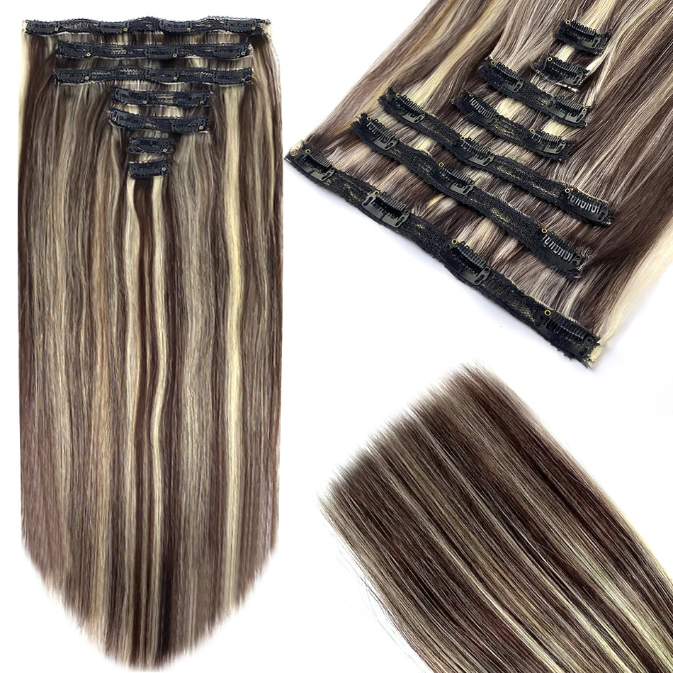 100% vrais cheveux humains blonds Clips dans les Extensions de cheveux paquets naturel noir en vrac blond 613 couleur Piano cheveux brésiliens 30 pouces