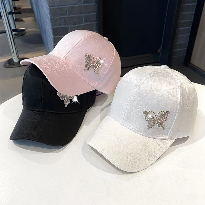 Dames été nouvelle casquette polyvalente strass papillon absorbant la sueur crème solaire chapeau de soleil mode casquette de Baseball polyvalente respirant