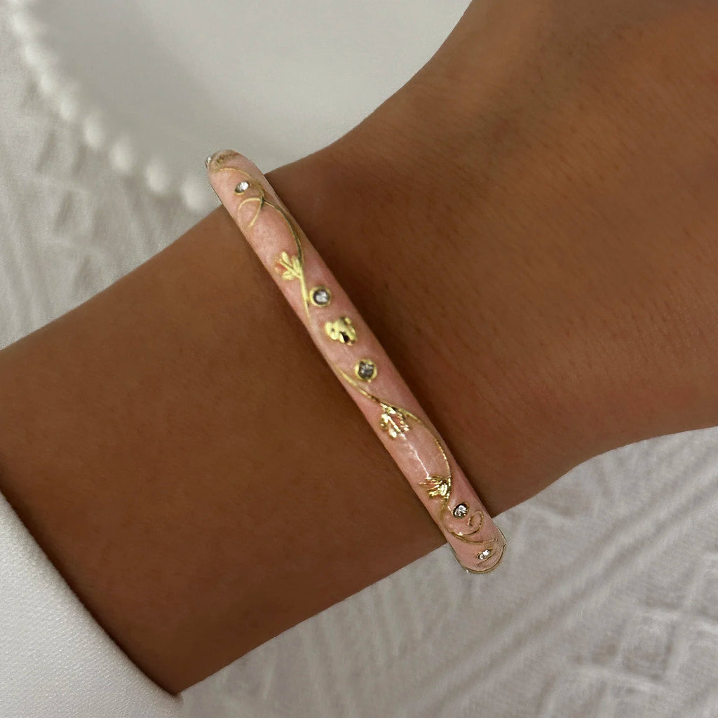 Bracelet élégant en émail goutte d'eau à texture florale pour femme, plaqué or rétro, avec zircon floral et motif œil porte-bonheur, bijou de fête