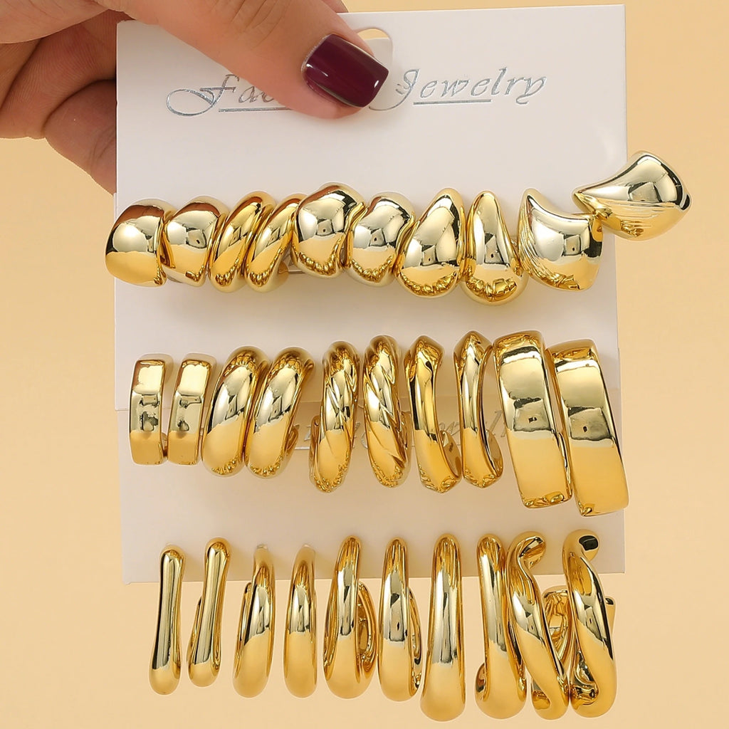 5 paires – 15 paires/lot de nouveaux boucles d’oreilles dorées en ABS de forme irrégulière, légères, adaptées au port quotidien des femmes.