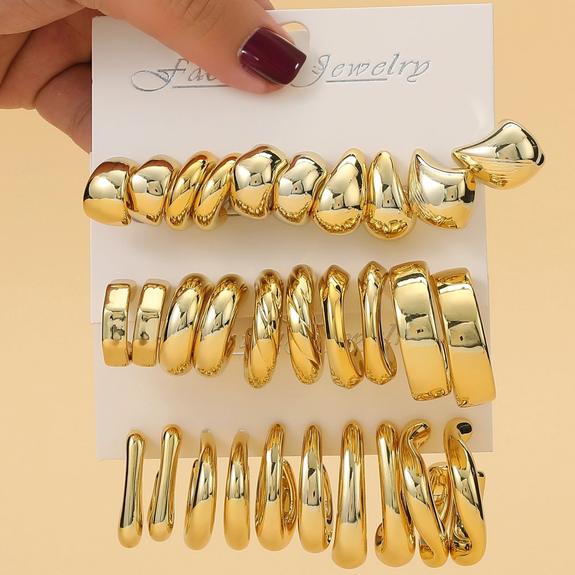 5 paires – 15 paires/lot de nouveaux boucles d’oreilles dorées en ABS de forme irrégulière, légères, adaptées au port quotidien des femmes.