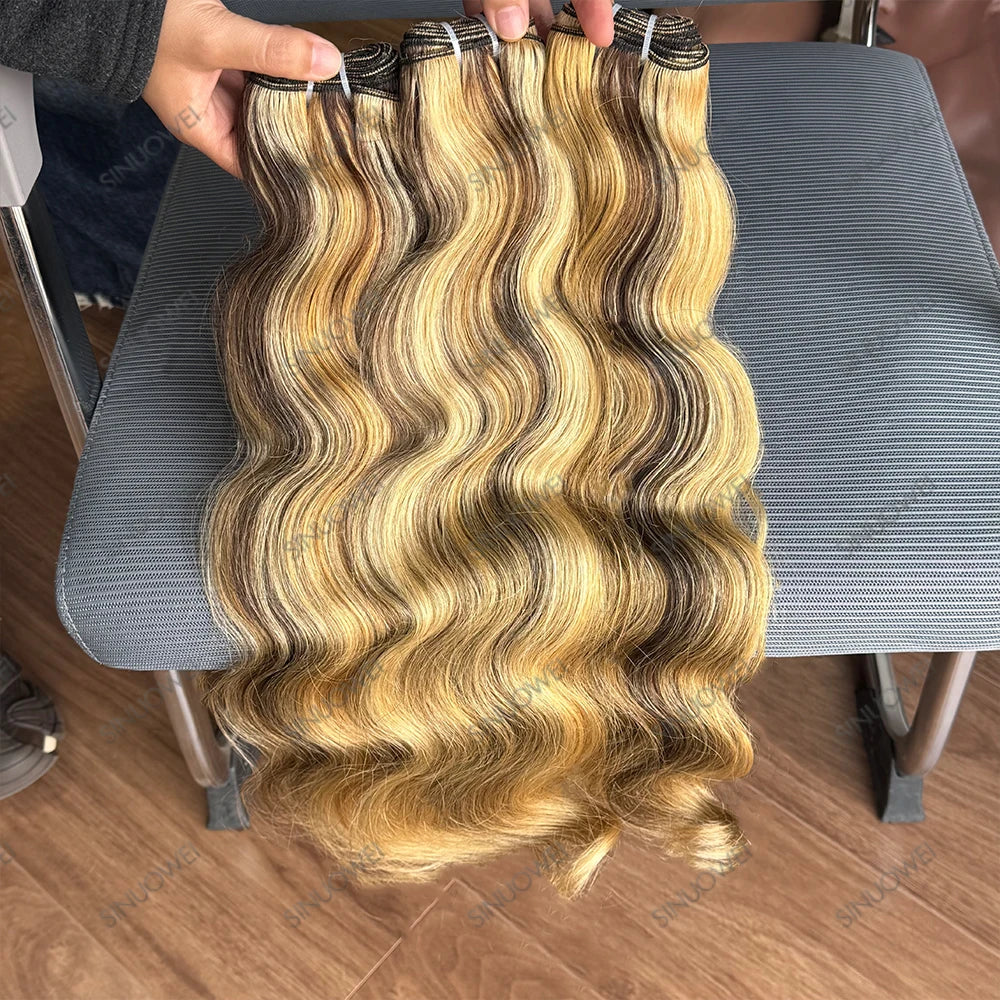 Blond miel avec reflets de qualité 12A # P4/27/613 Lots de mèches ondulées mixtes 1/3/4 pièces Cheveux vierges vietnamiens 100% humains