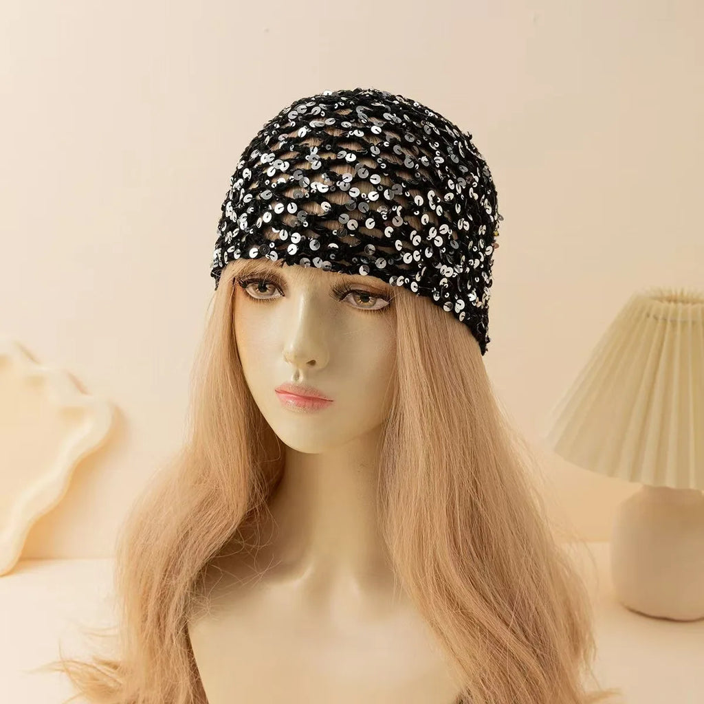 Nouveau Chapeau en Laine Tricoté Sans Bordure Style Coréen 2026, à Paillettes et Creux, Respirant, Tendance Y2K pour Femme