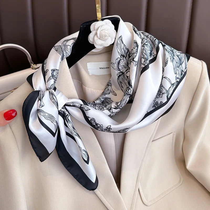 Écharpe Pashmina en soie imprimée pour femmes, châle carré, bandeau décoratif, Design de luxe, Bandana, nouvelle mode 70x70cm, 2026