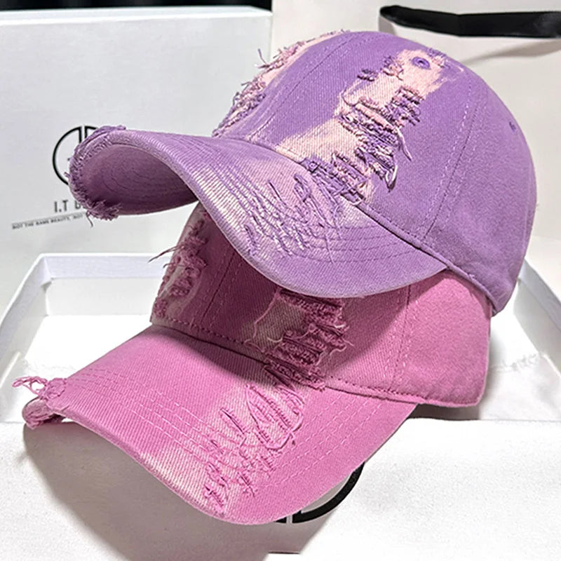 Nouveaux chapeaux de baseball à bords déchirés pour hommes et femmes, vieux casquettes à bord incurvé, ombre décontractée personnalisée, protection solaire d'extérieur, chapeaux Hip Hop