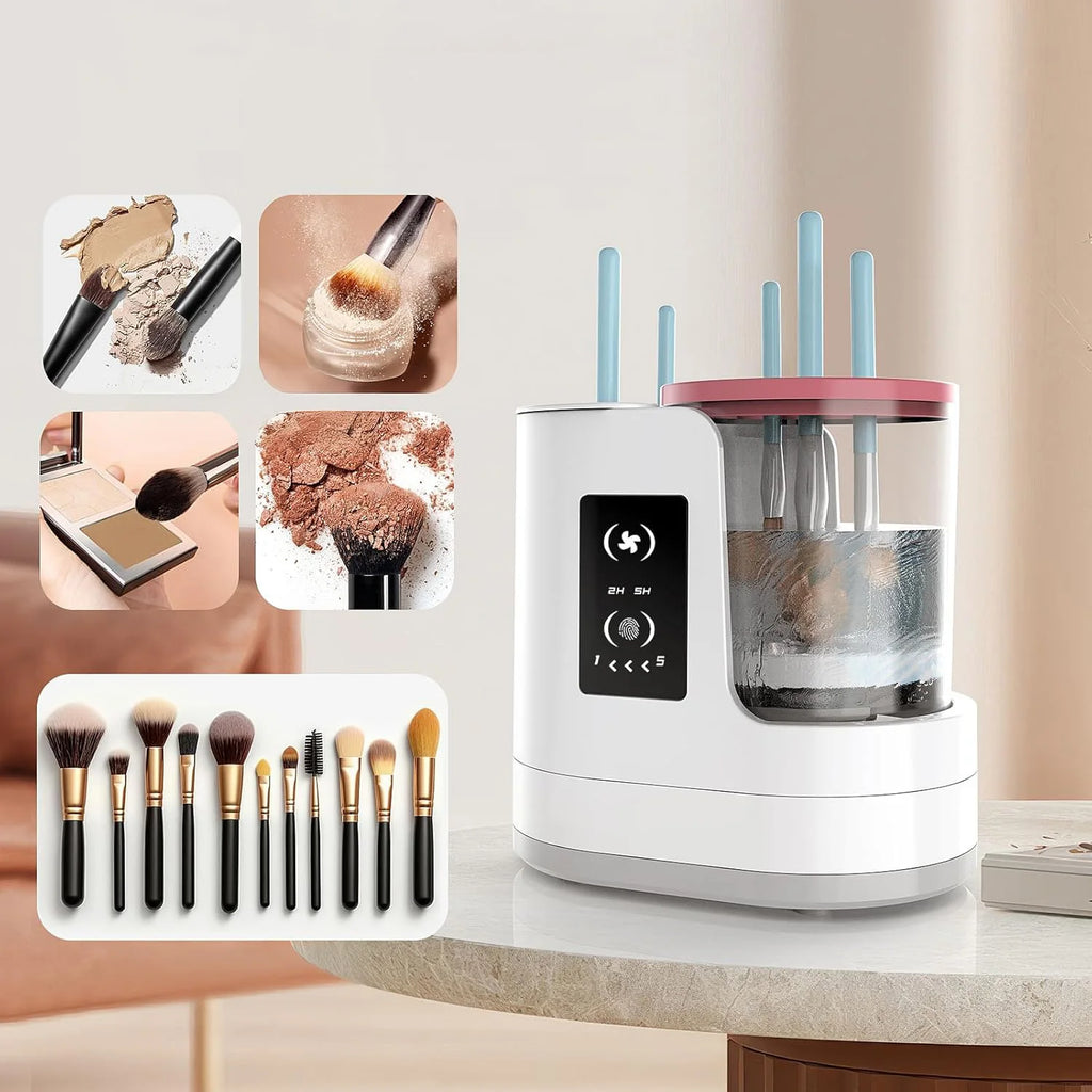Machine de nettoyage de pinceaux de maquillage électrique 3 en 1 avec séchoir à pinceaux de maquillage, support portable, outil de nettoyage automatique USB pour tous les types de pinceaux de maquillage, fards à paupière