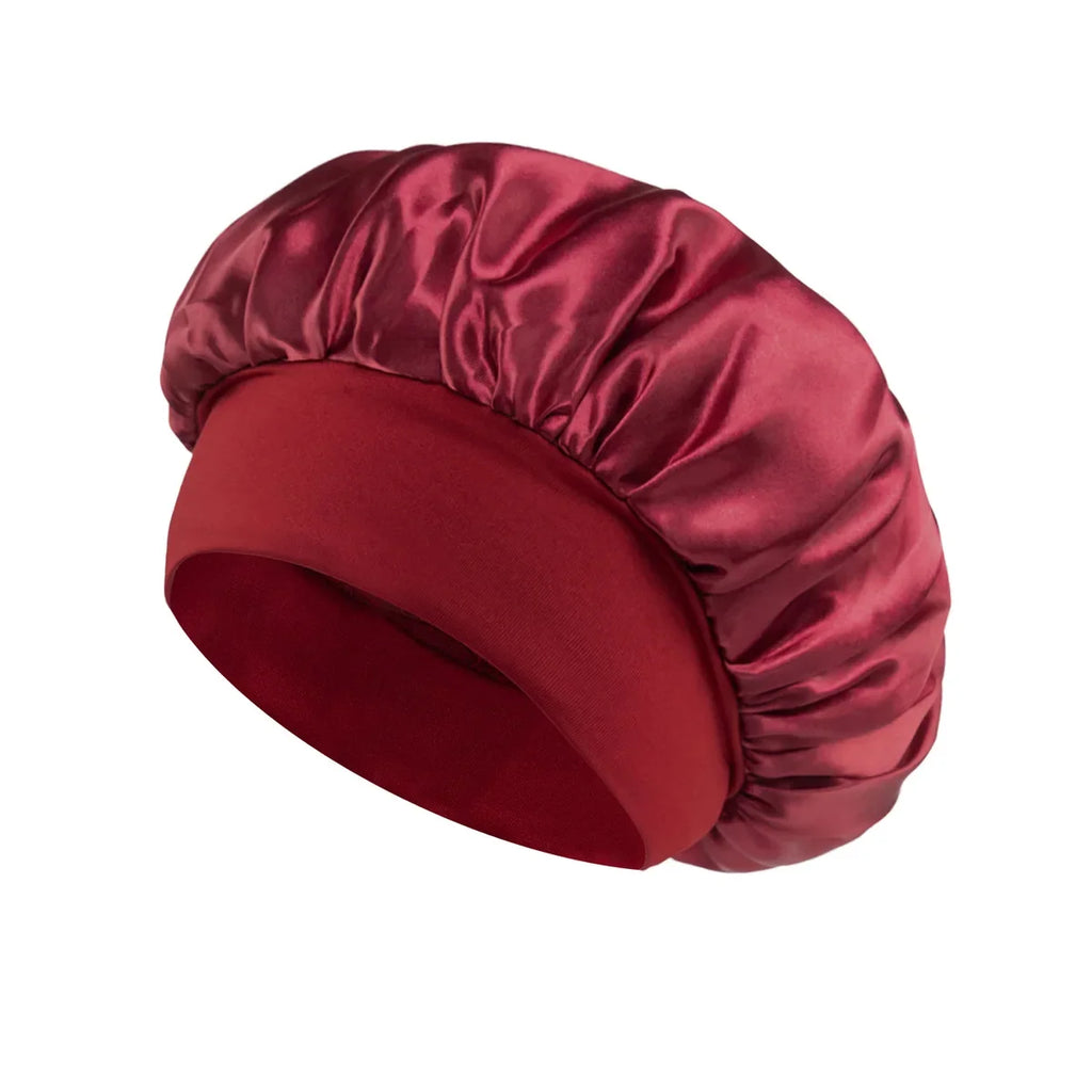 Bonnet en Satin pour femmes, pour dormir, soins capillaires, Bonnets en soie, solide, à larges bords, avec bande élastique souple