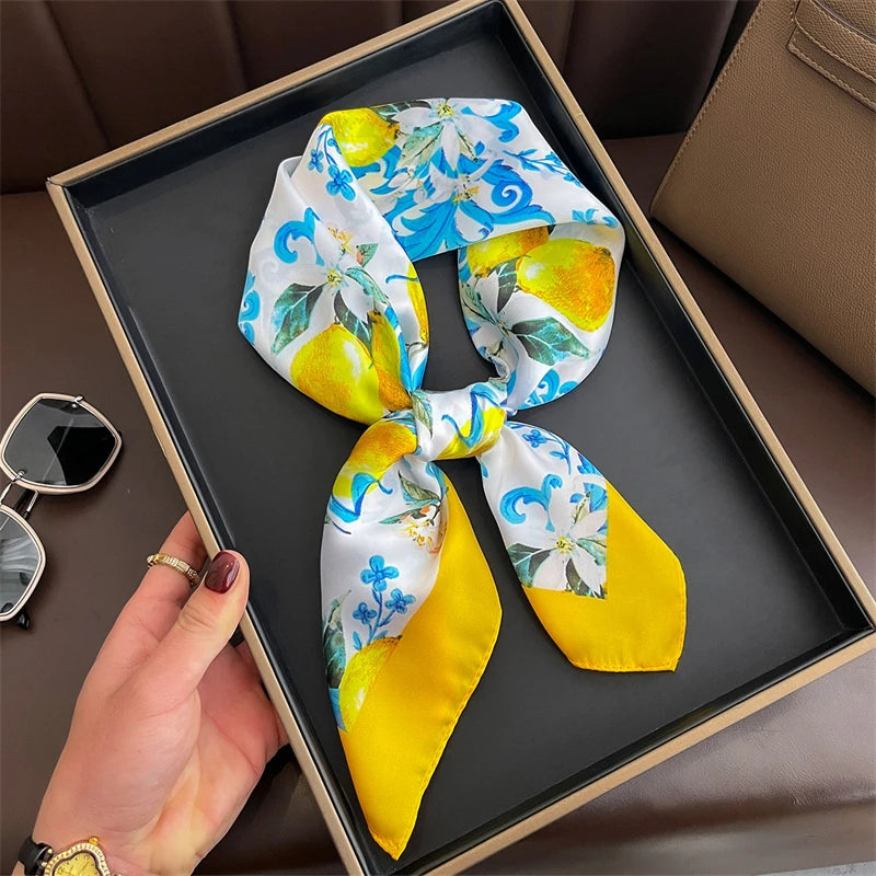Écharpe Pashmina en soie imprimée pour femmes, châle carré, bandeau décoratif, Design de luxe, Bandana, nouvelle mode 70x70cm, 2026
