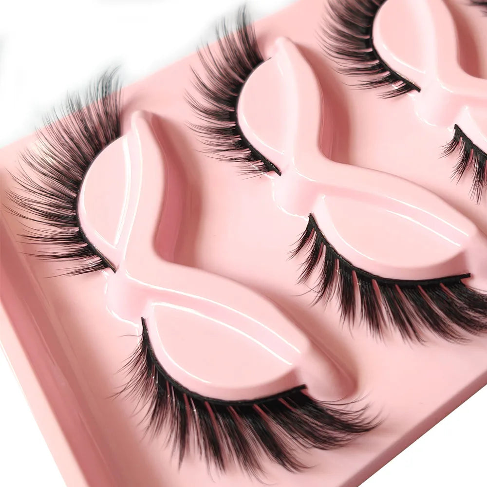 5 paires 3D naturel oeil de chat Faux cils Faux vison Extension de cils Volume léger bande Flexible Faux cils doux